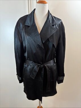 Emil Rutenberg Collection Black Satin Tie-Waist Trench Coat L